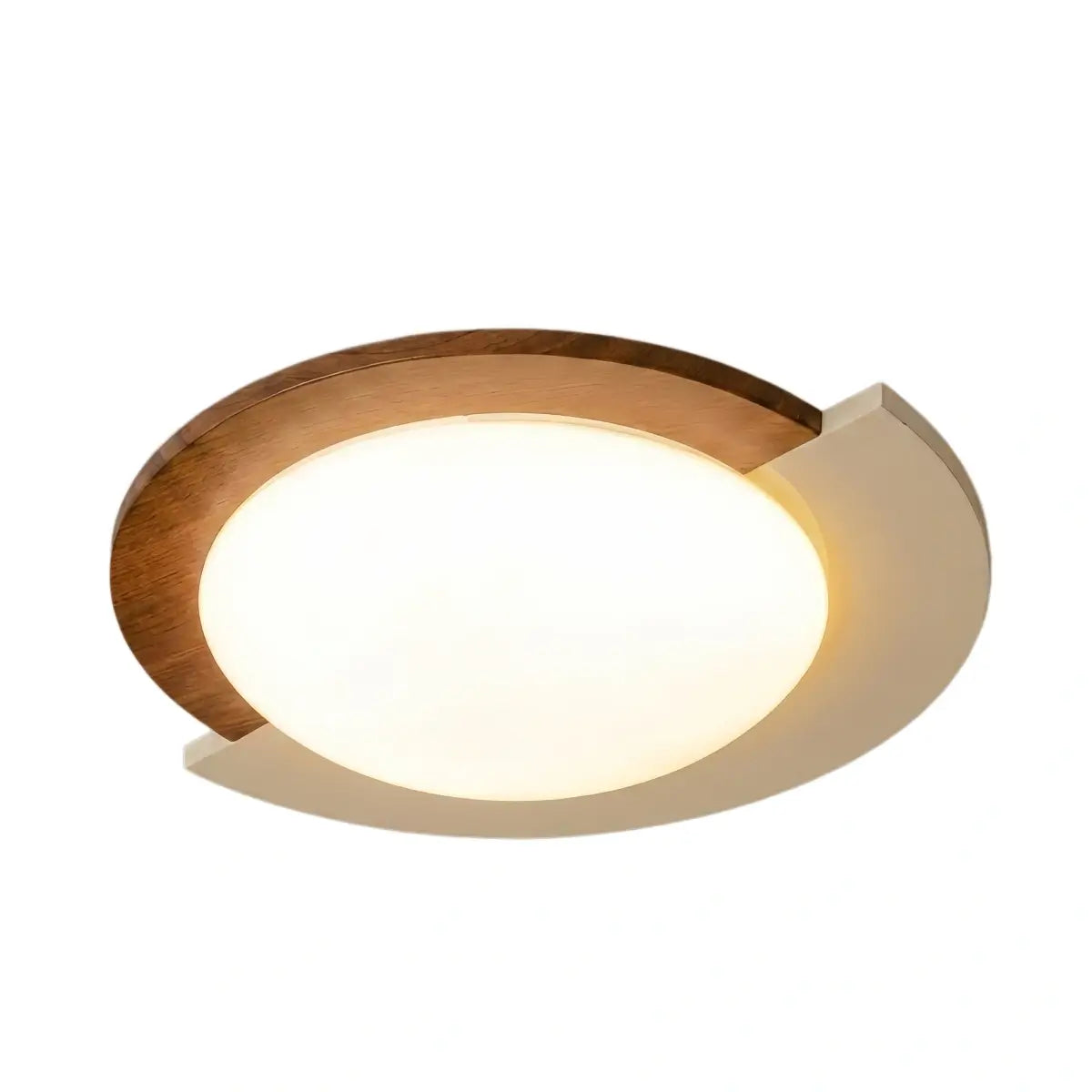 Modern Walnut Round Ceiling Light -- White Metal & Acrylic